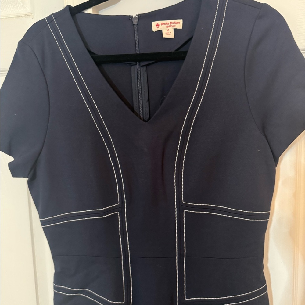 Brooks Brothers Navy Midi Dress with White Stitching - Picture 2 of 5